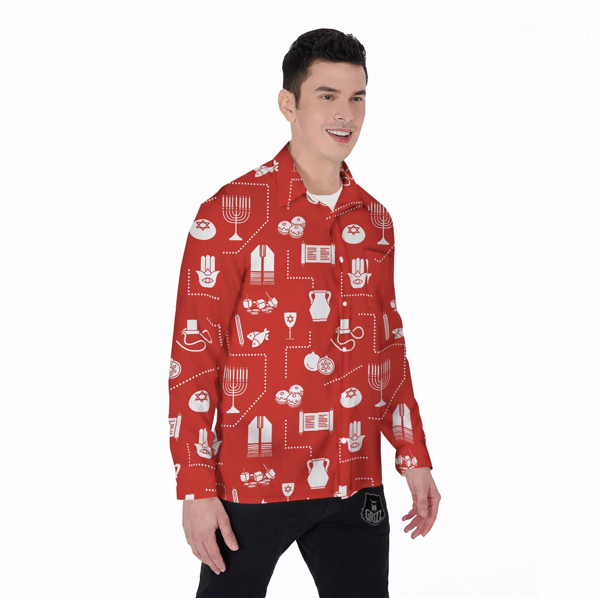 Orthodox Print Pattern Men's Long Sleeve Shirts-grizzshop