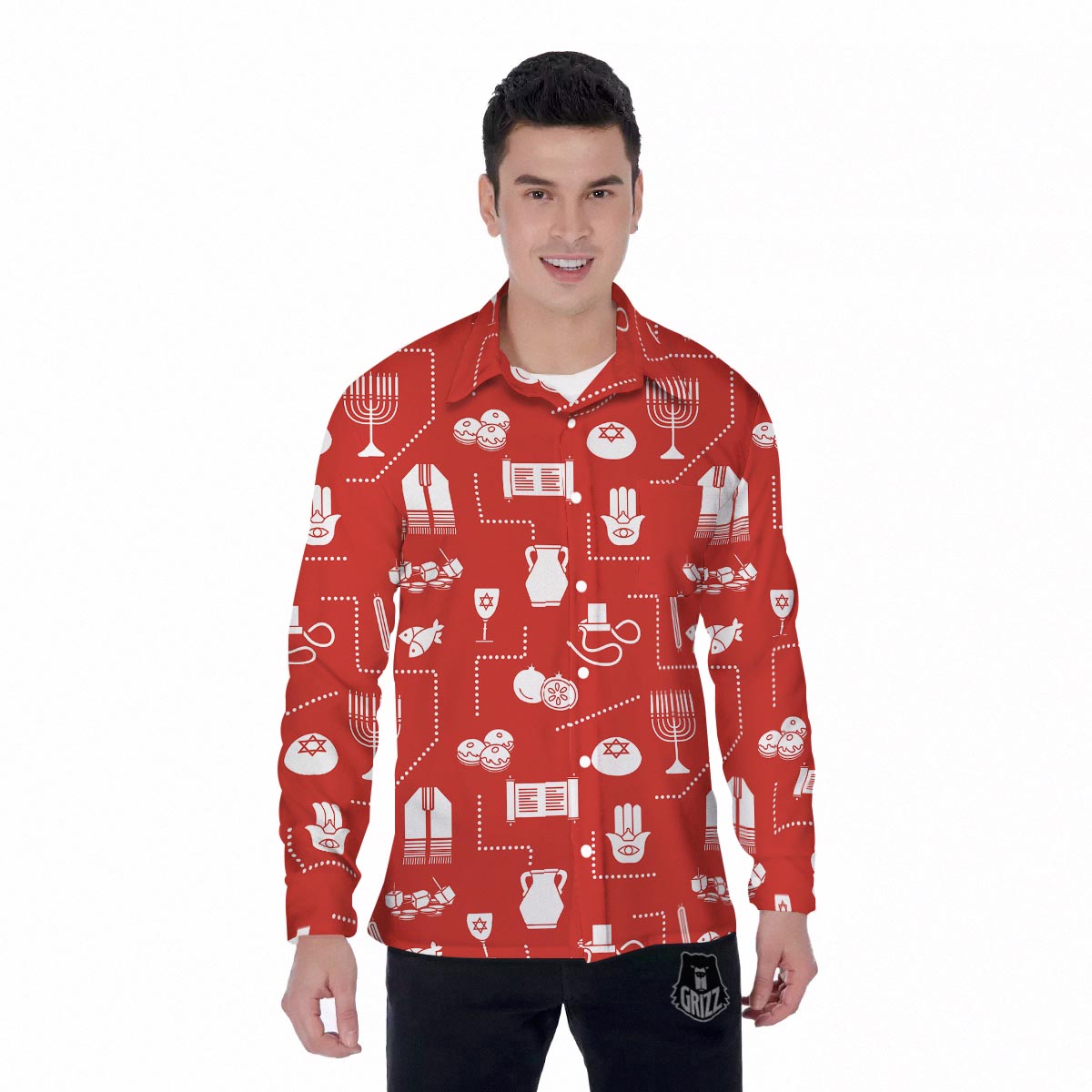Orthodox Print Pattern Men's Long Sleeve Shirts-grizzshop
