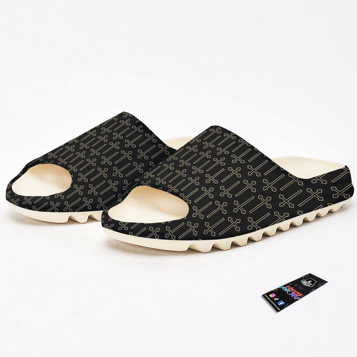 Orthodox Beige And Black Print Pattern Sandals-grizzshop