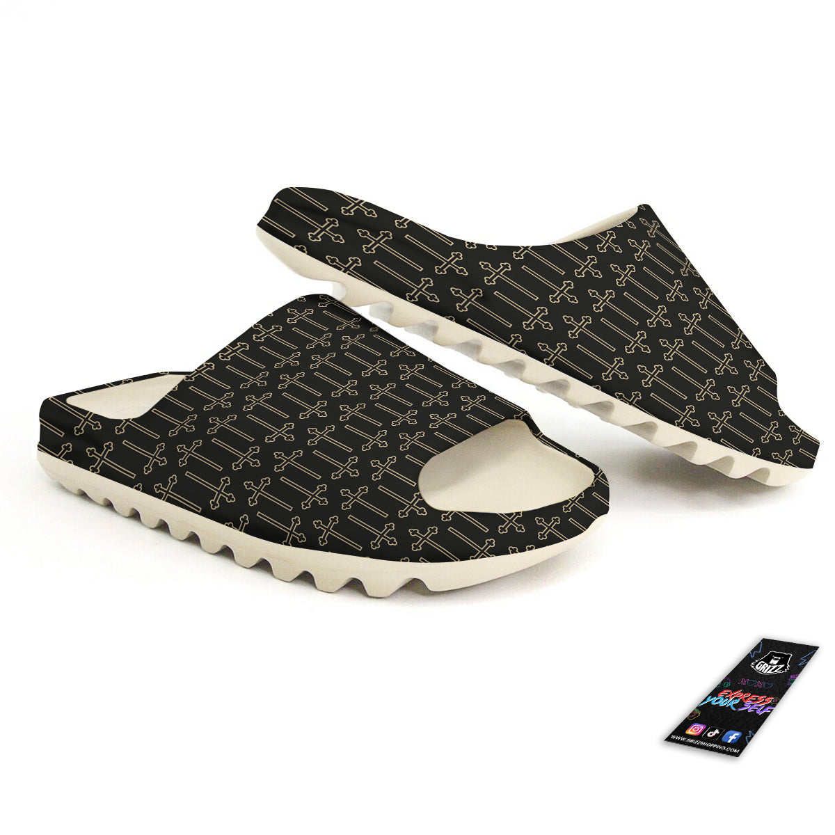 Orthodox Beige And Black Print Pattern Sandals-grizzshop