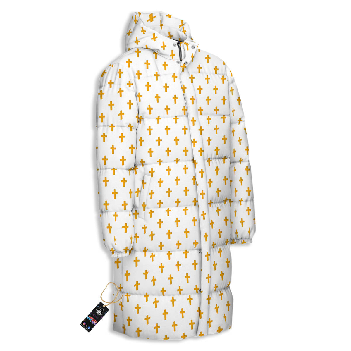Orthodox Cross Print Pattern Long Down Jacket