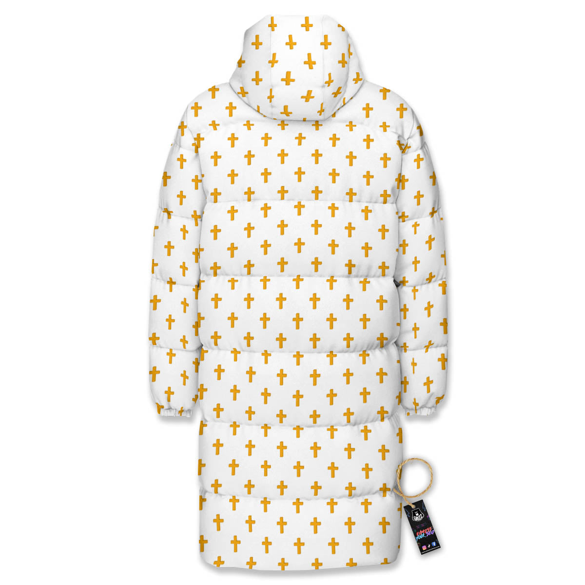 Orthodox Cross Print Pattern Long Down Jacket