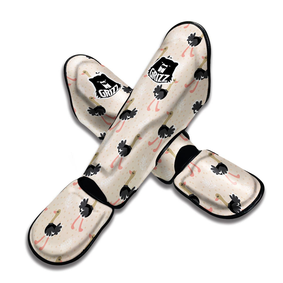 Ostrich Cute Pattern Print Muay Thai Shin Guards-grizzshop