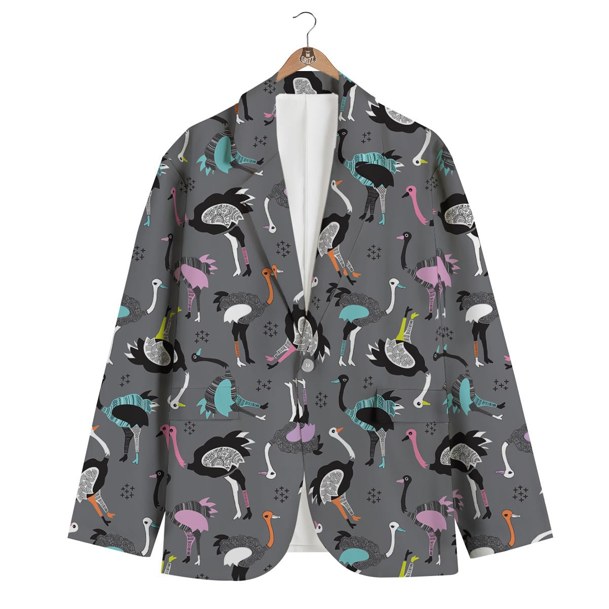 Ostrich Pattern Print Men's Blazer-grizzshop