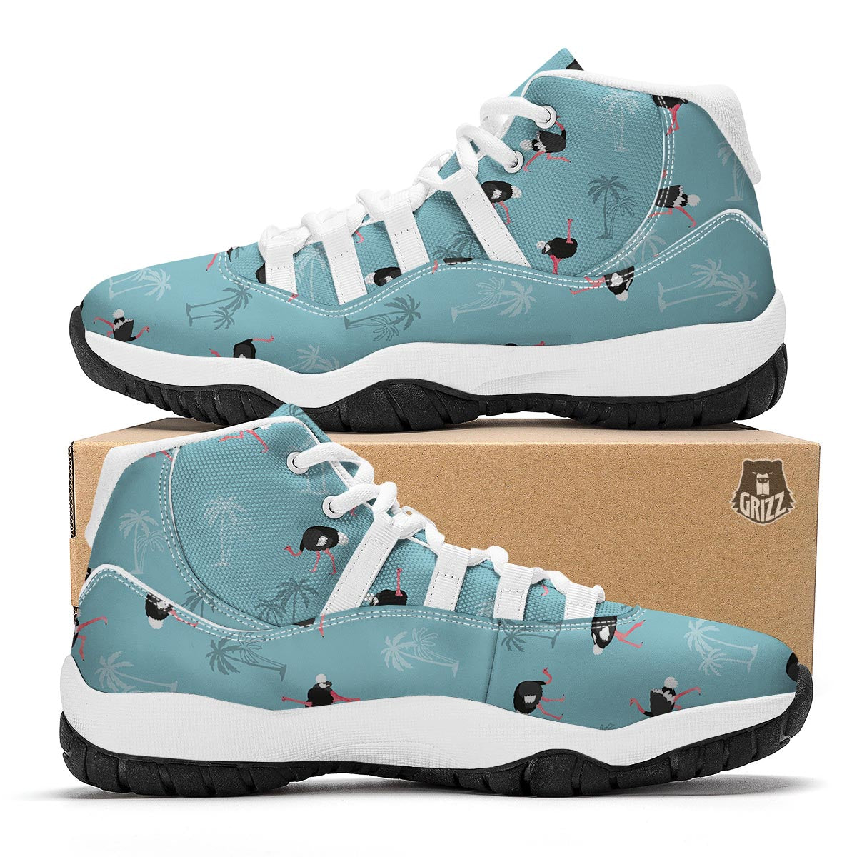 Ostrich Print Pattern White Bball Shoes-grizzshop