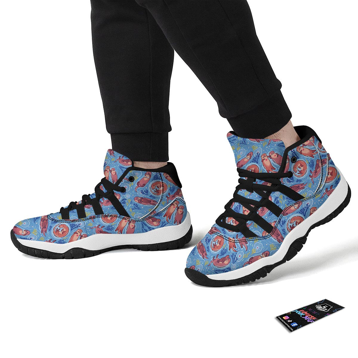 Otter Pattern Print Black Bball Shoes-grizzshop