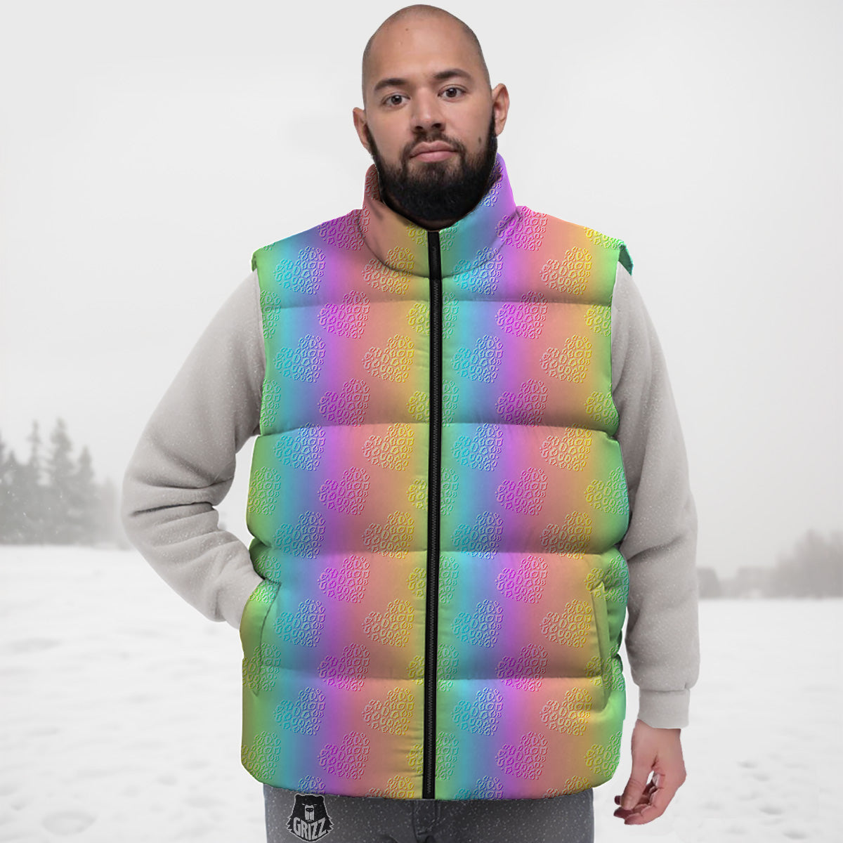 Otter Pattern Print Down Vest-grizzshop