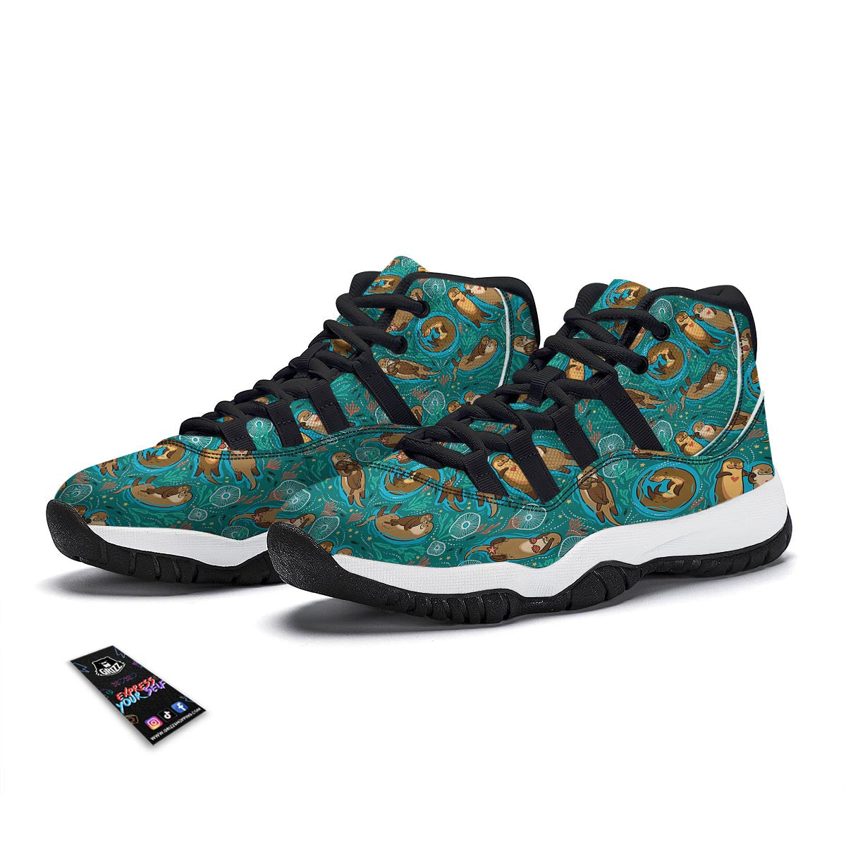 Otter Print Pattern Black Bball Shoes-grizzshop