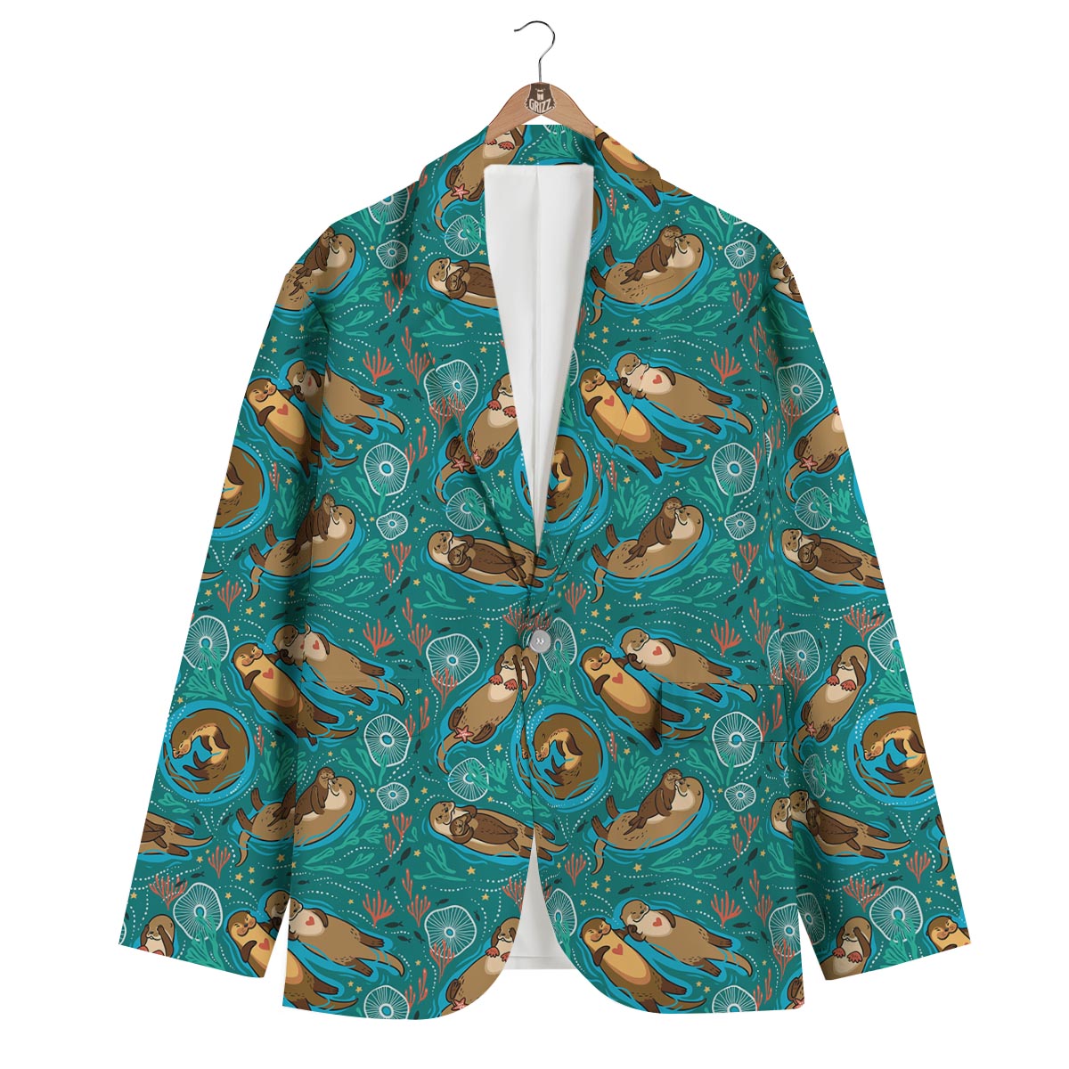 Otter Print Pattern Men's Blazer-grizzshop