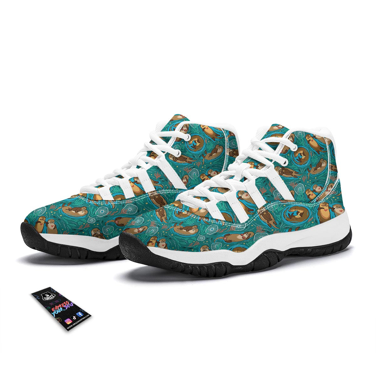Otter Print Pattern White Bball Shoes-grizzshop