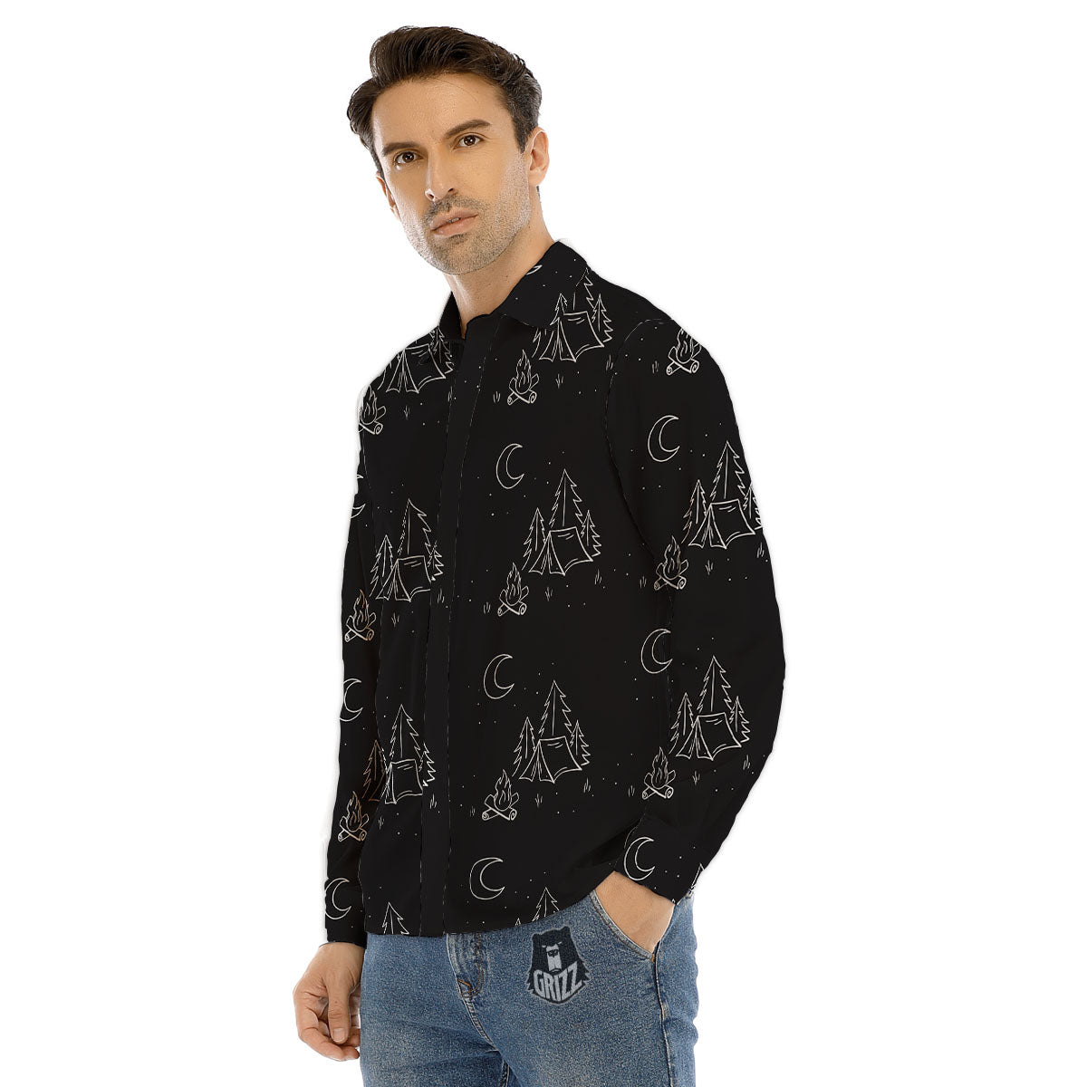Outdoor Camping Print Pattern Men's Dress Shirts-grizzshop