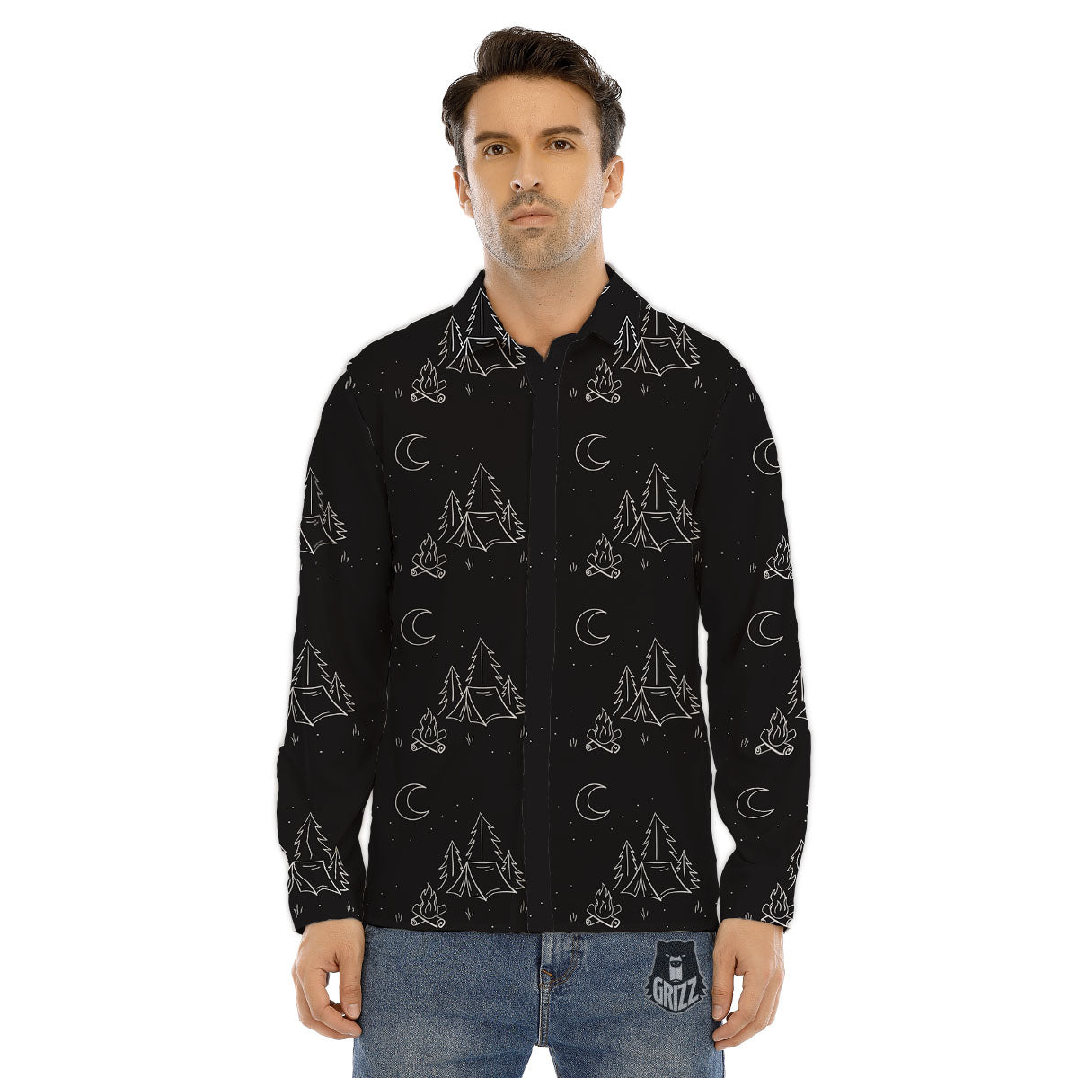 Outdoor Camping Print Pattern Men's Dress Shirts-grizzshop