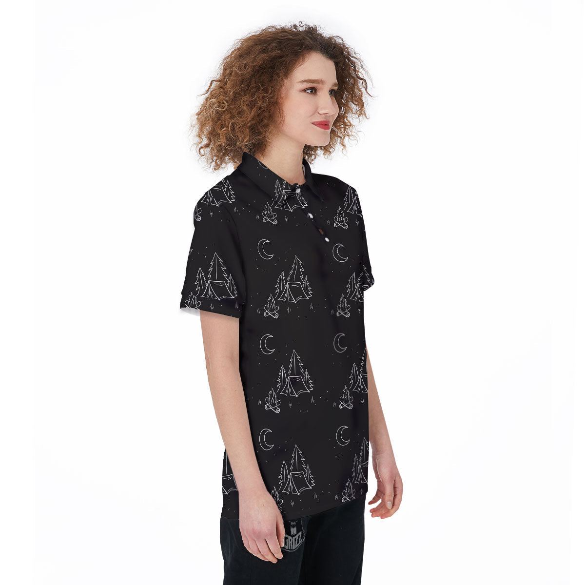 Outdoor Camping Print Pattern Women's Golf Shirts-grizzshop