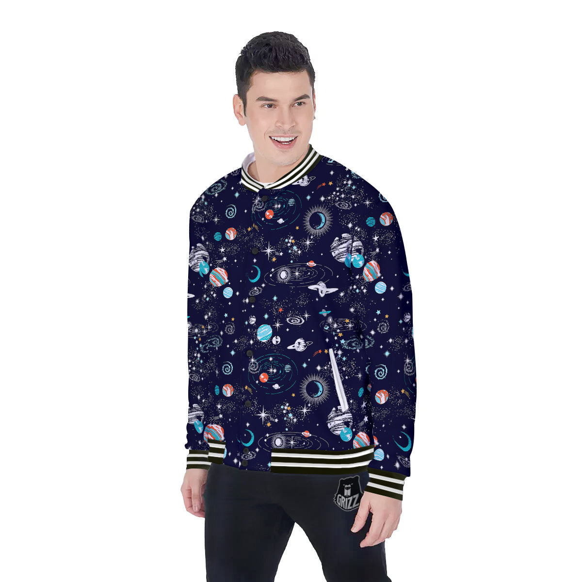 Outer Galaxy Space Universe Print Pattern Baseball Jacket-grizzshop