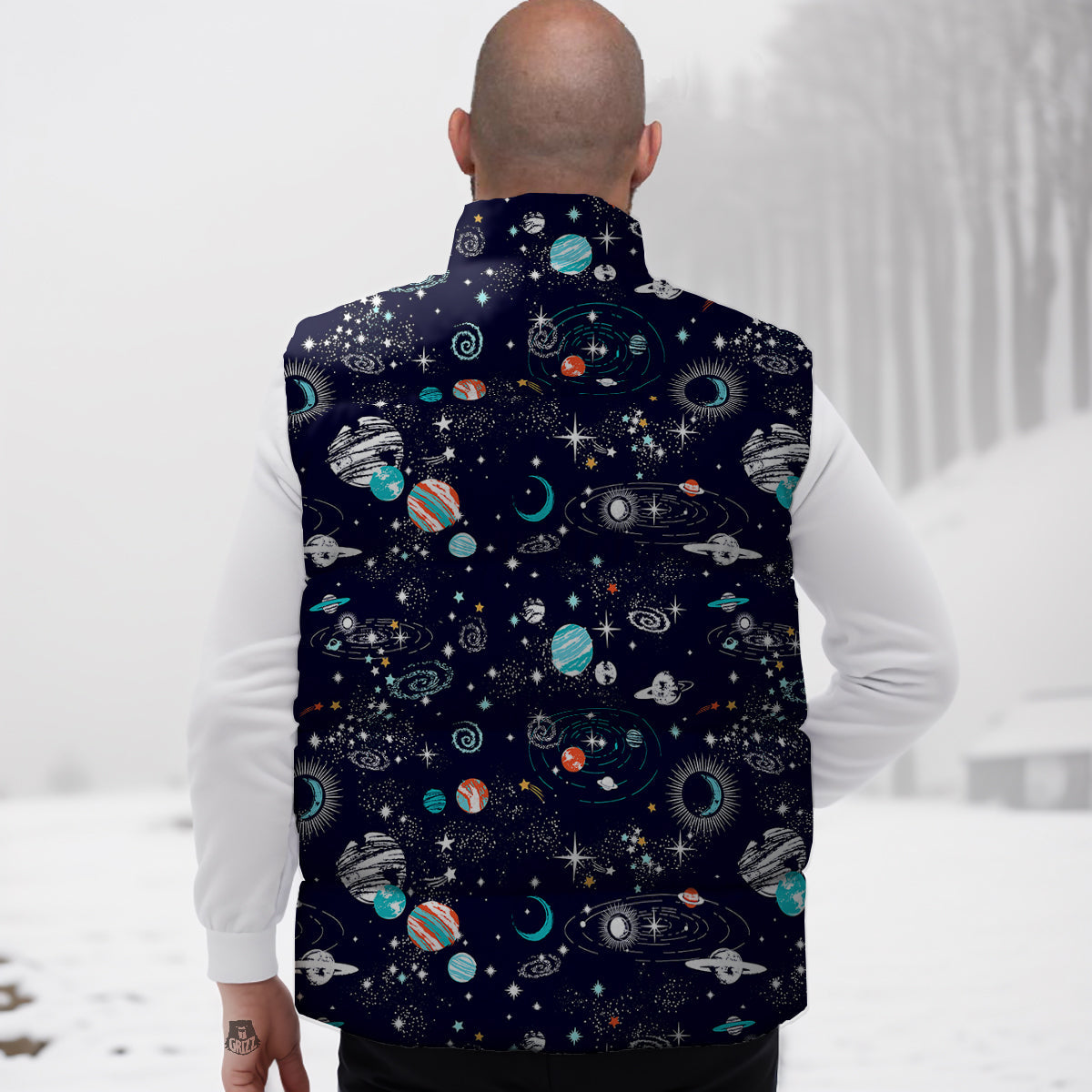 Outer Galaxy Space Universe Print Pattern Down Vest