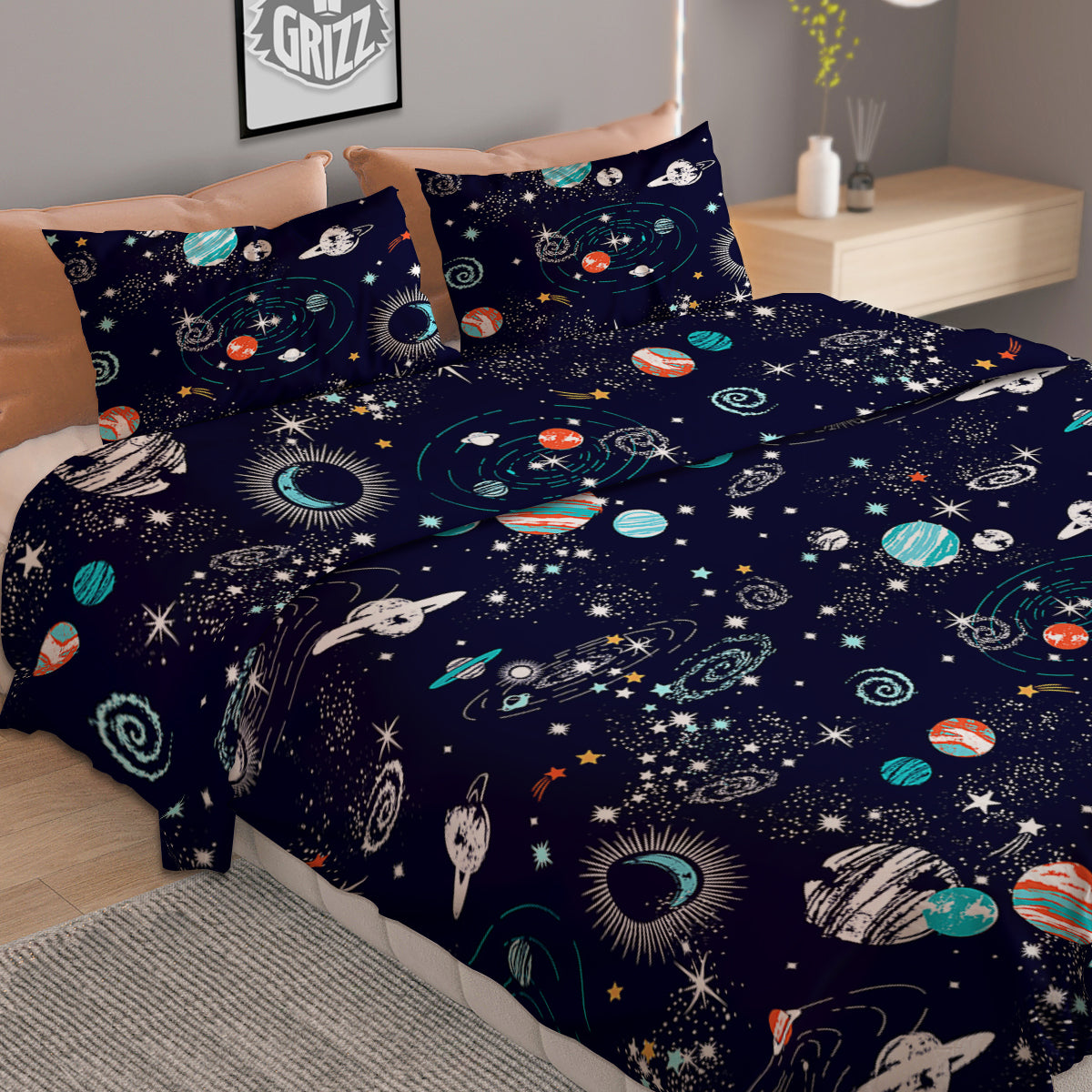 Outer Galaxy Space Universe Print Pattern Duvet Cover Bedding Set