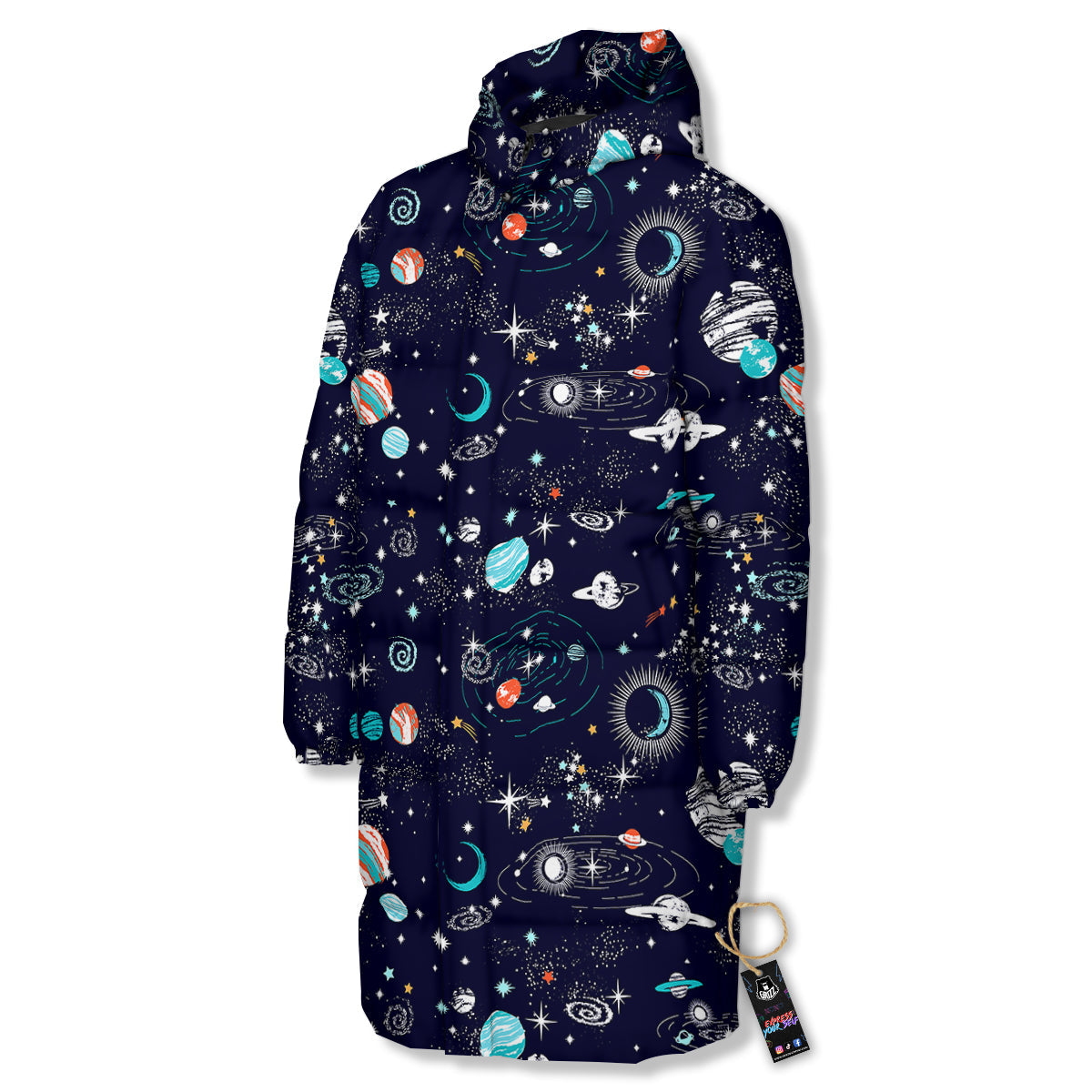 Outer Galaxy Space Universe Print Pattern Long Down Jacket-grizzshop