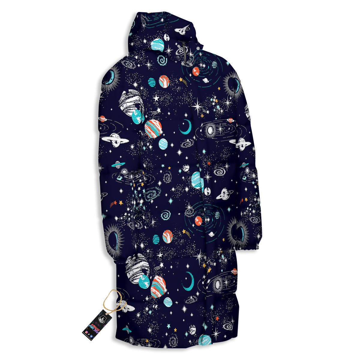 Outer Galaxy Space Universe Print Pattern Long Down Jacket-grizzshop