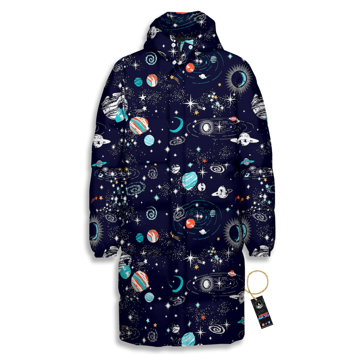 Outer Galaxy Space Universe Print Pattern Long Down Jacket-grizzshop