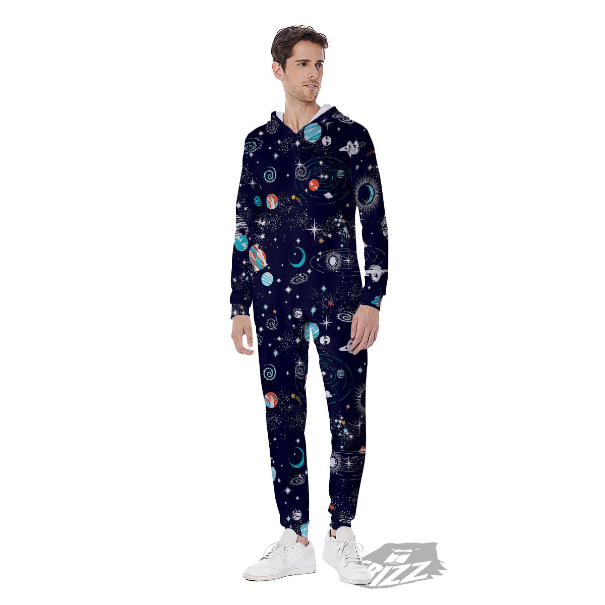 Outer Galaxy Space Universe Print Pattern Men's Jumpsuit-grizzshop