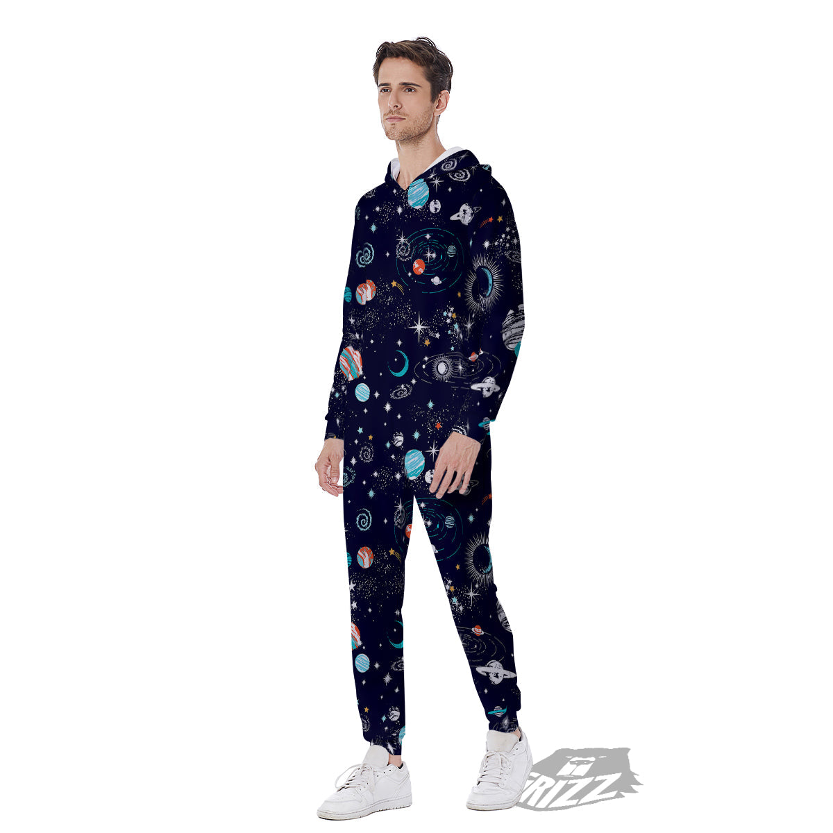 Outer Galaxy Space Universe Print Pattern Men's Jumpsuit-grizzshop