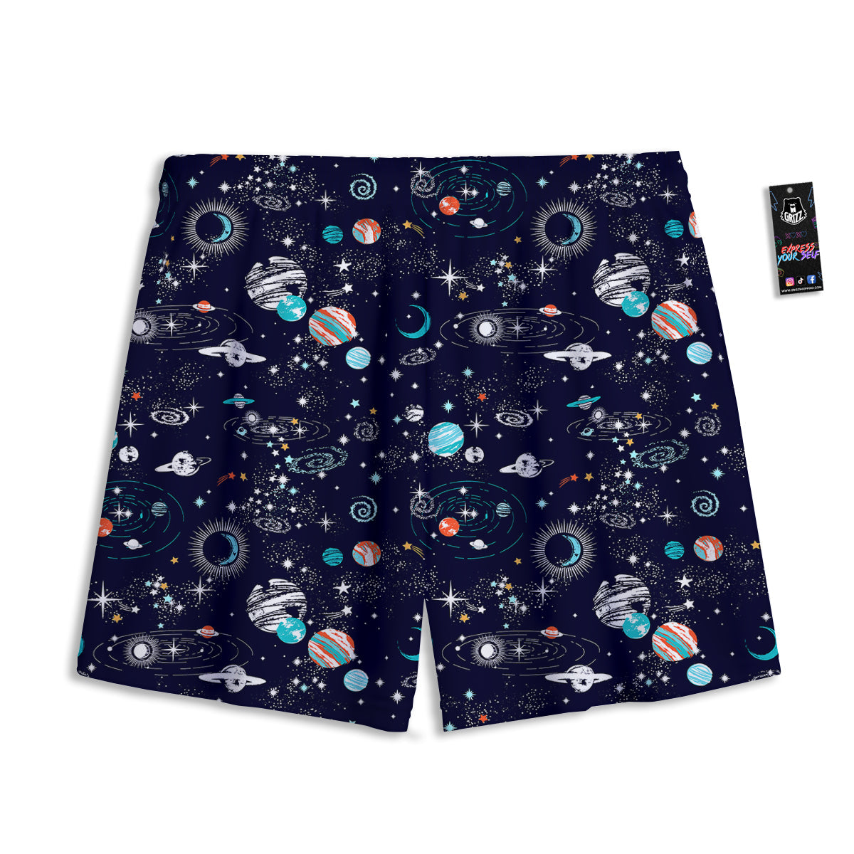 Outer Galaxy Space Universe Print Pattern Mesh Shorts