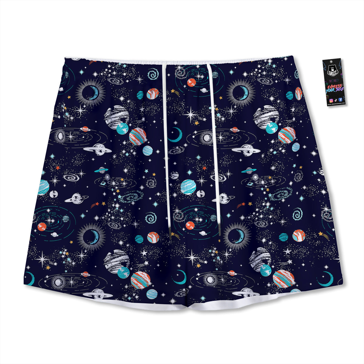 Outer Galaxy Space Universe Print Pattern Mesh Shorts
