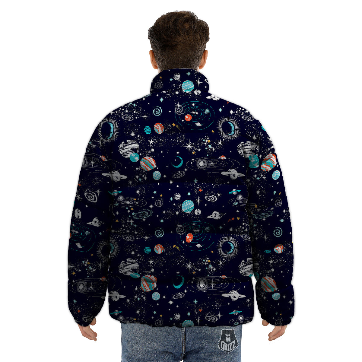 Outer Galaxy Space Universe Print Pattern Puffer Jacket-grizzshop