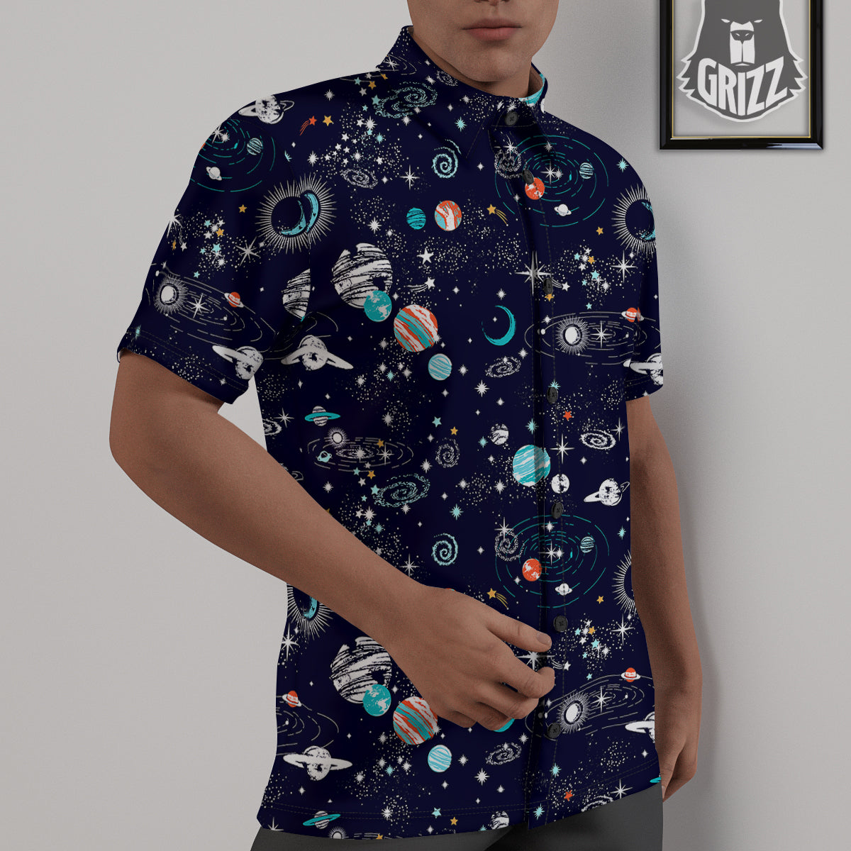 Outer Galaxy Space Universe Print Pattern Untucked Shirts-grizzshop