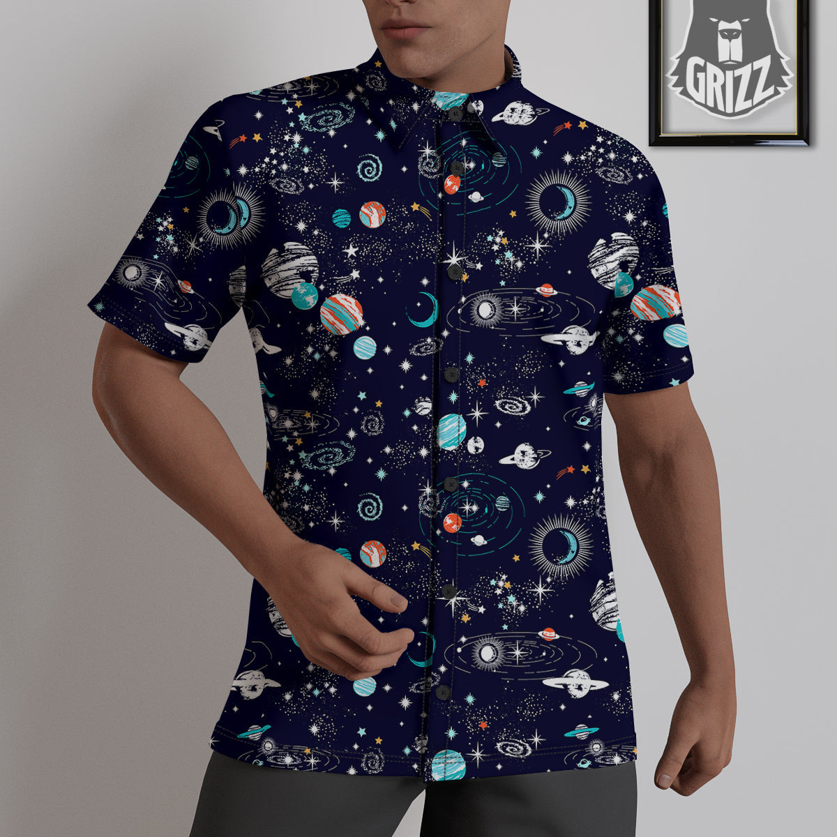 Outer Galaxy Space Universe Print Pattern Untucked Shirts-grizzshop