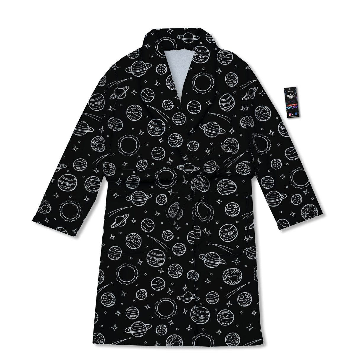 Outer Space Black White Galaxy Print Bathrobe-grizzshop