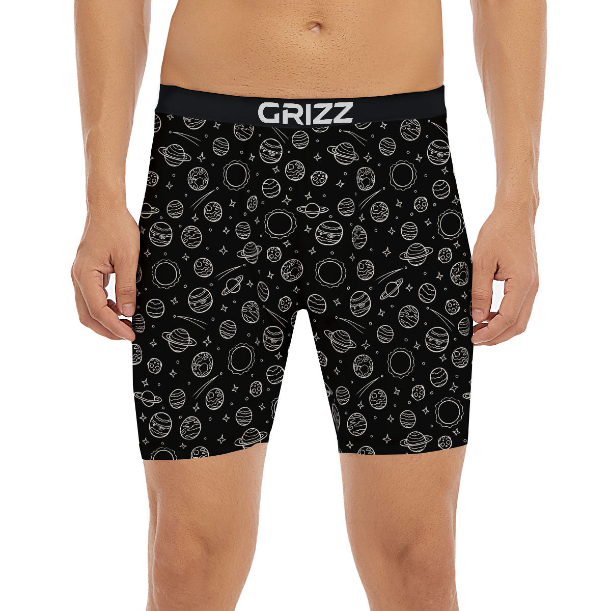 Outer Space Black White Galaxy Print Boxer Briefs-grizzshop