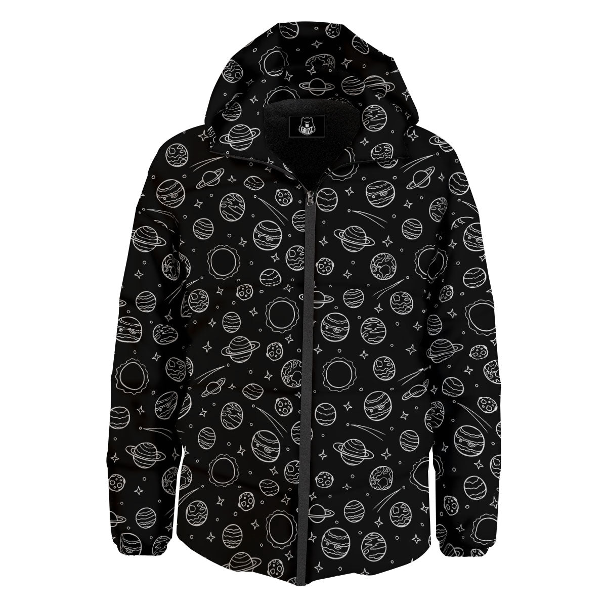 Outer Space Black White Galaxy Print Down Jacket-grizzshop