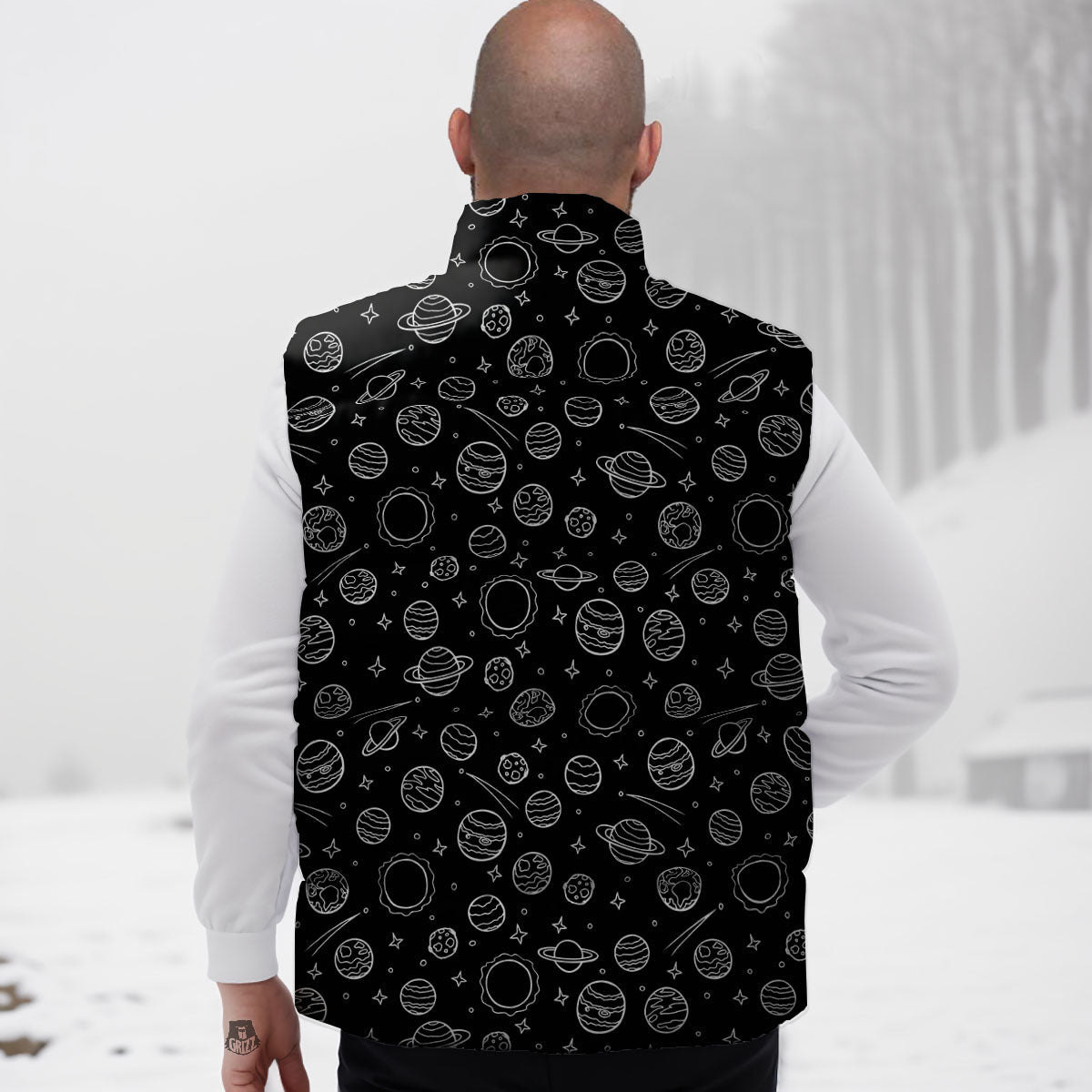 Outer Space Black White Galaxy Print Down Vest