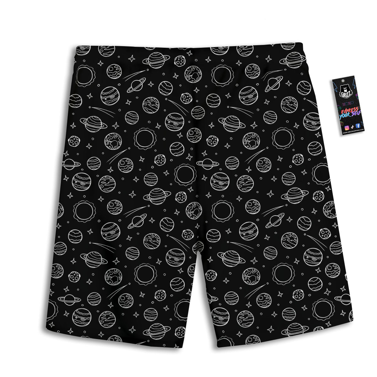 Outer Space Black White Galaxy Print Men's Athletic Shorts