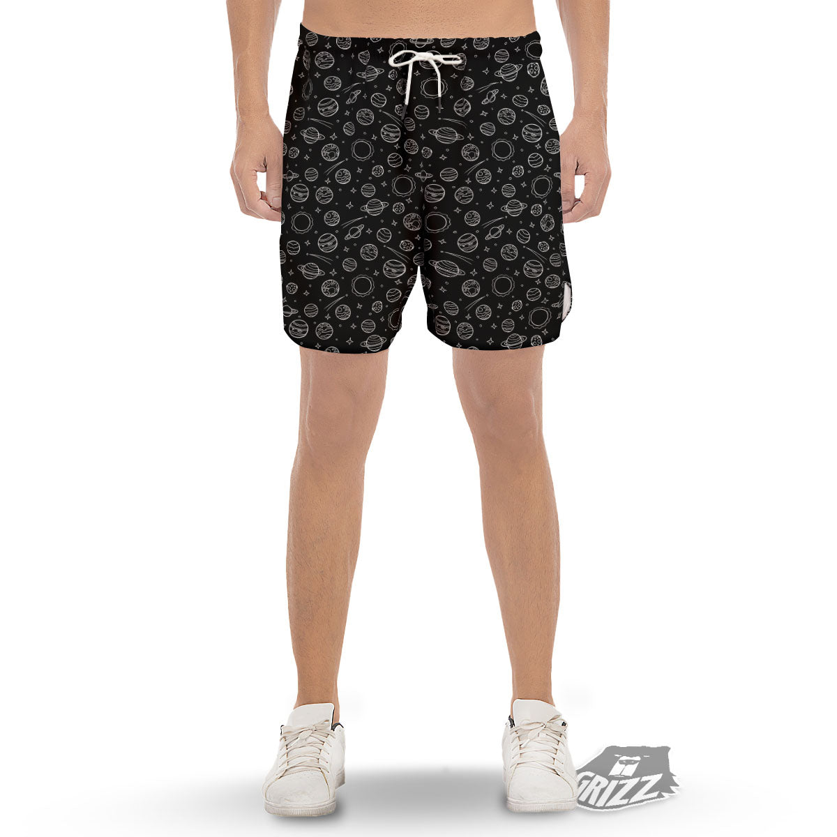 Outer Space Black White Galaxy Print Men's Gym Shorts-grizzshop