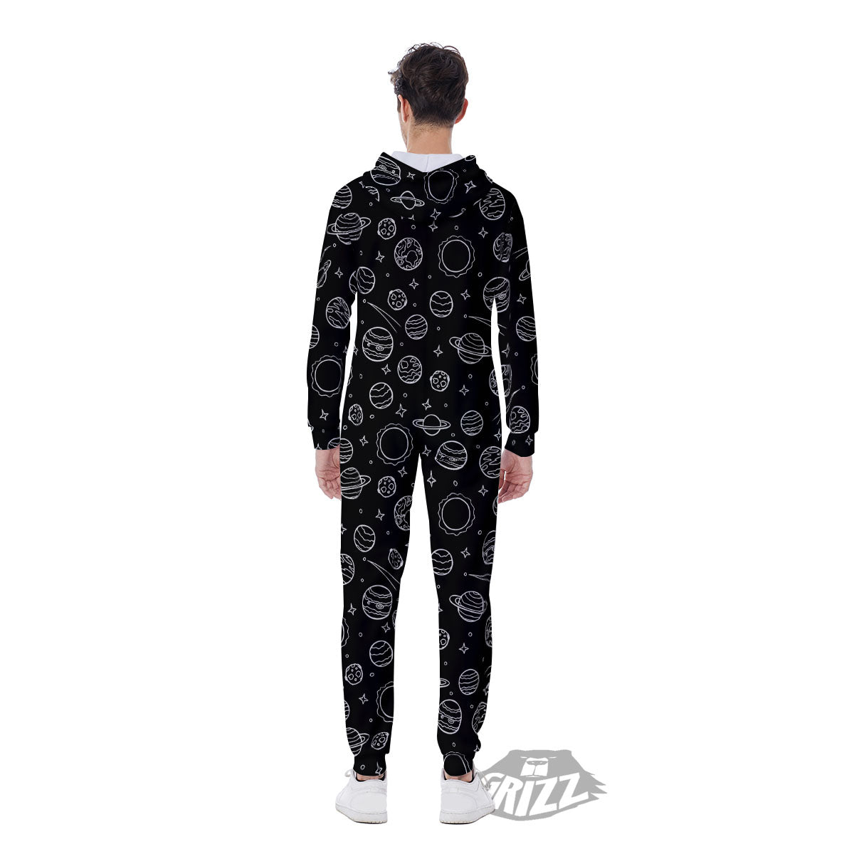 Outer Space Black White Galaxy Print Men's Jumpsuit-grizzshop