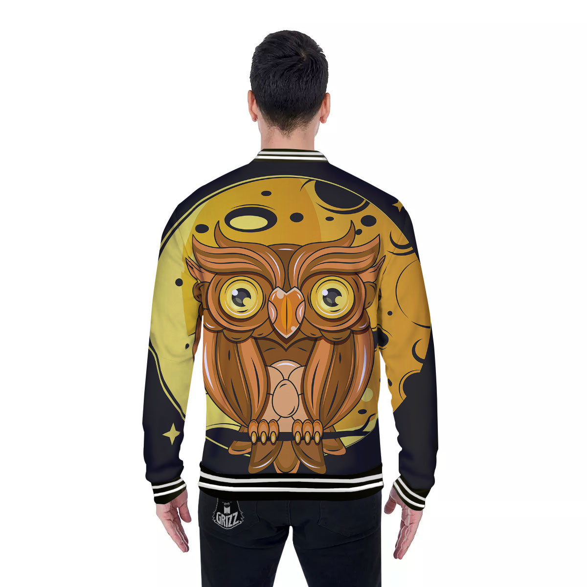 Owl At Night Print Baseball Jacket-grizzshop