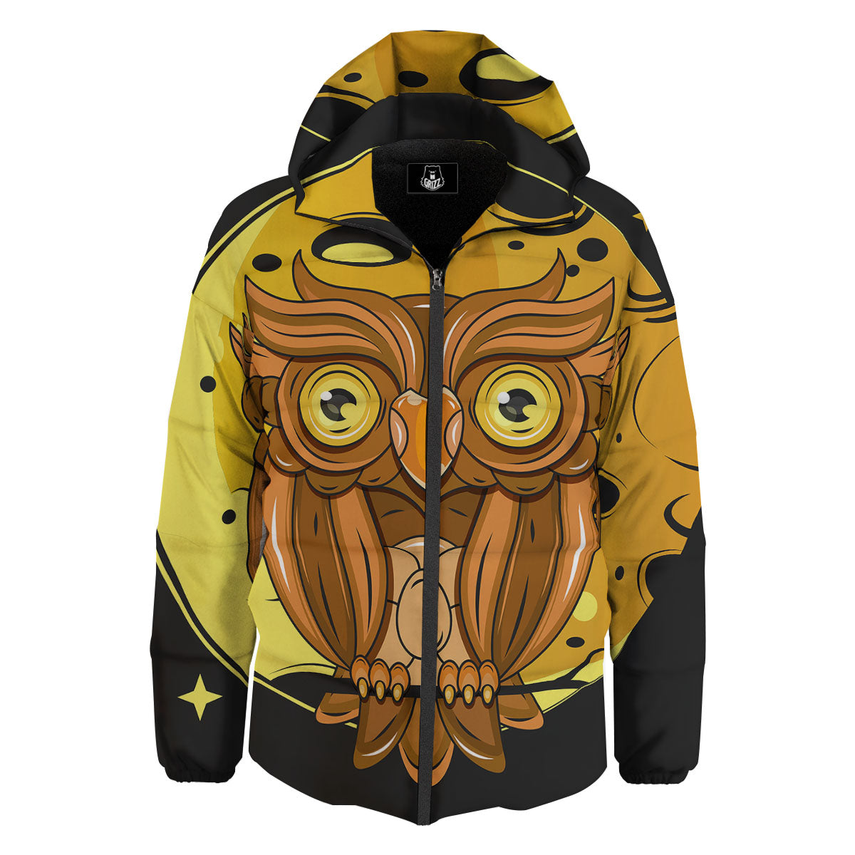 Owl At Night Print Down Jacket-grizzshop