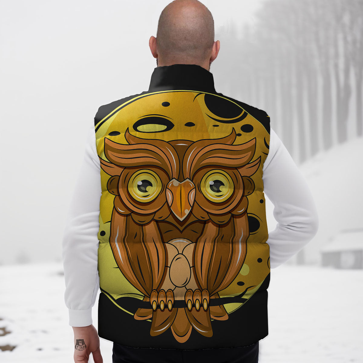Owl At Night Print Down Vest