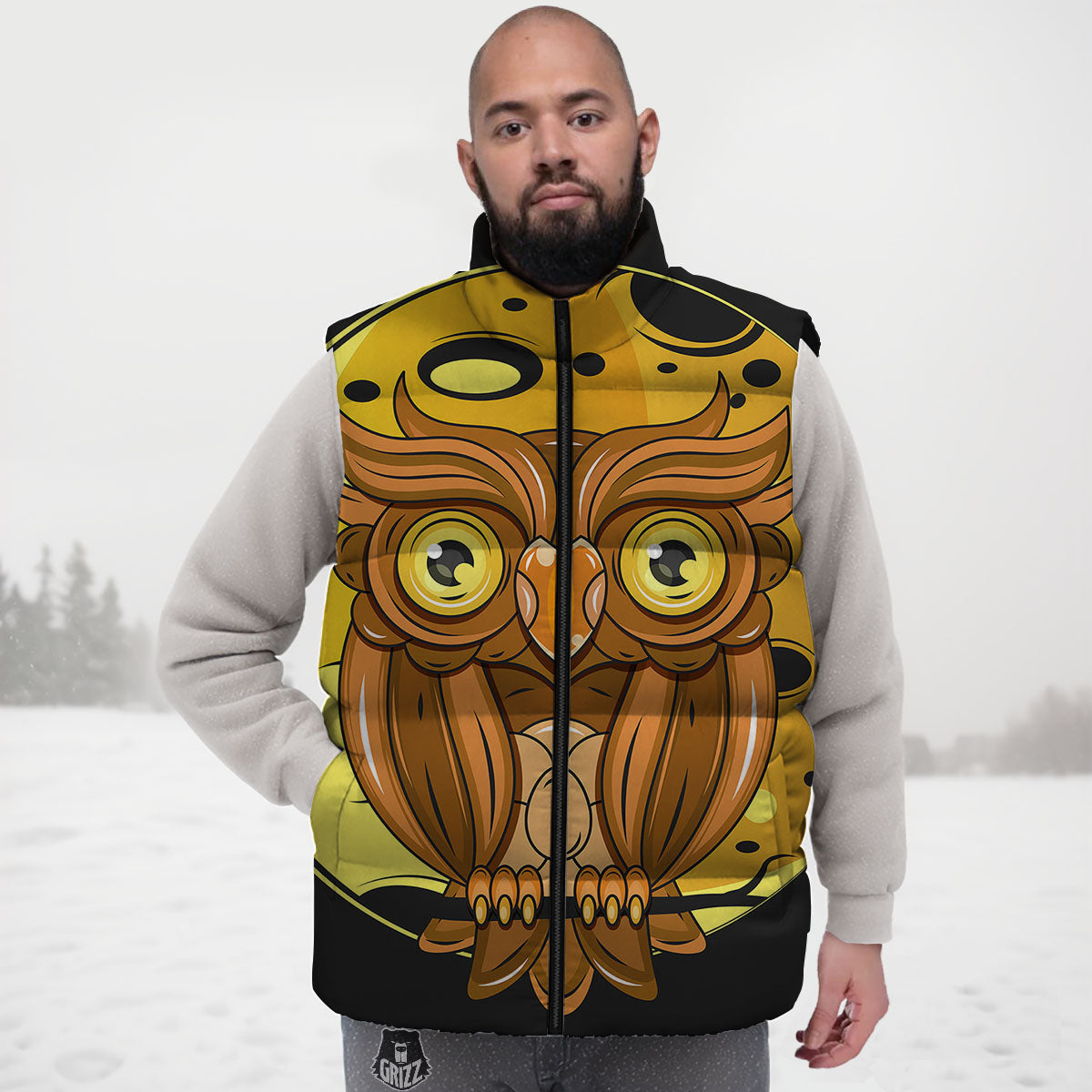 Owl At Night Print Down Vest