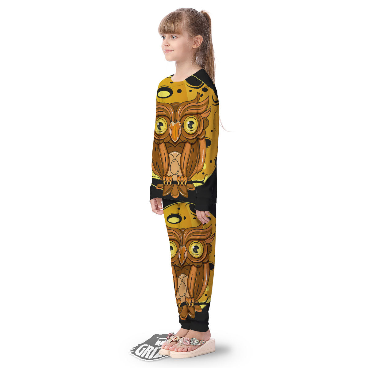 Owl At Night Print Kid's Pajamas-grizzshop