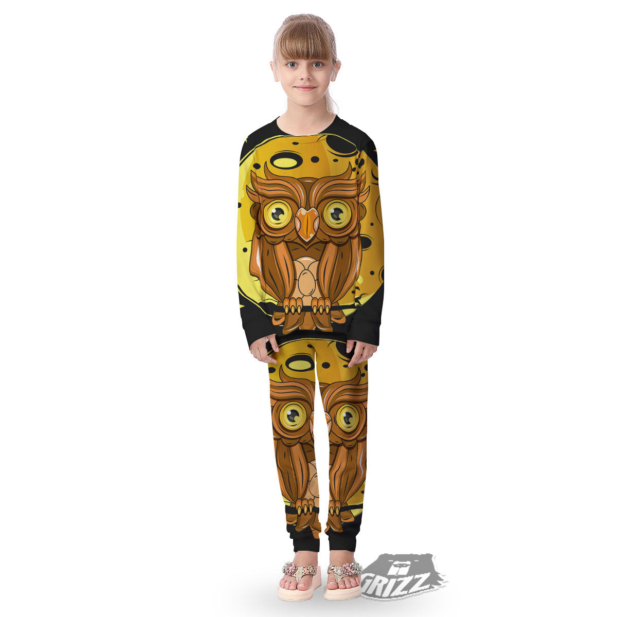 Owl At Night Print Kid's Pajamas-grizzshop