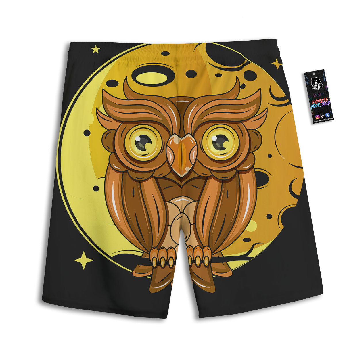 Owl At Night Print Men's Athletic Shorts
