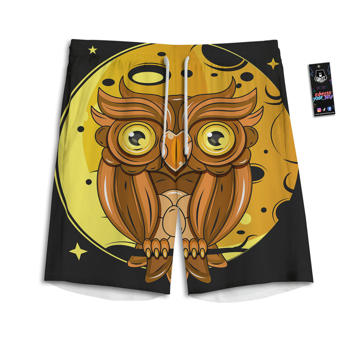 Owl At Night Print Men's Athletic Shorts
