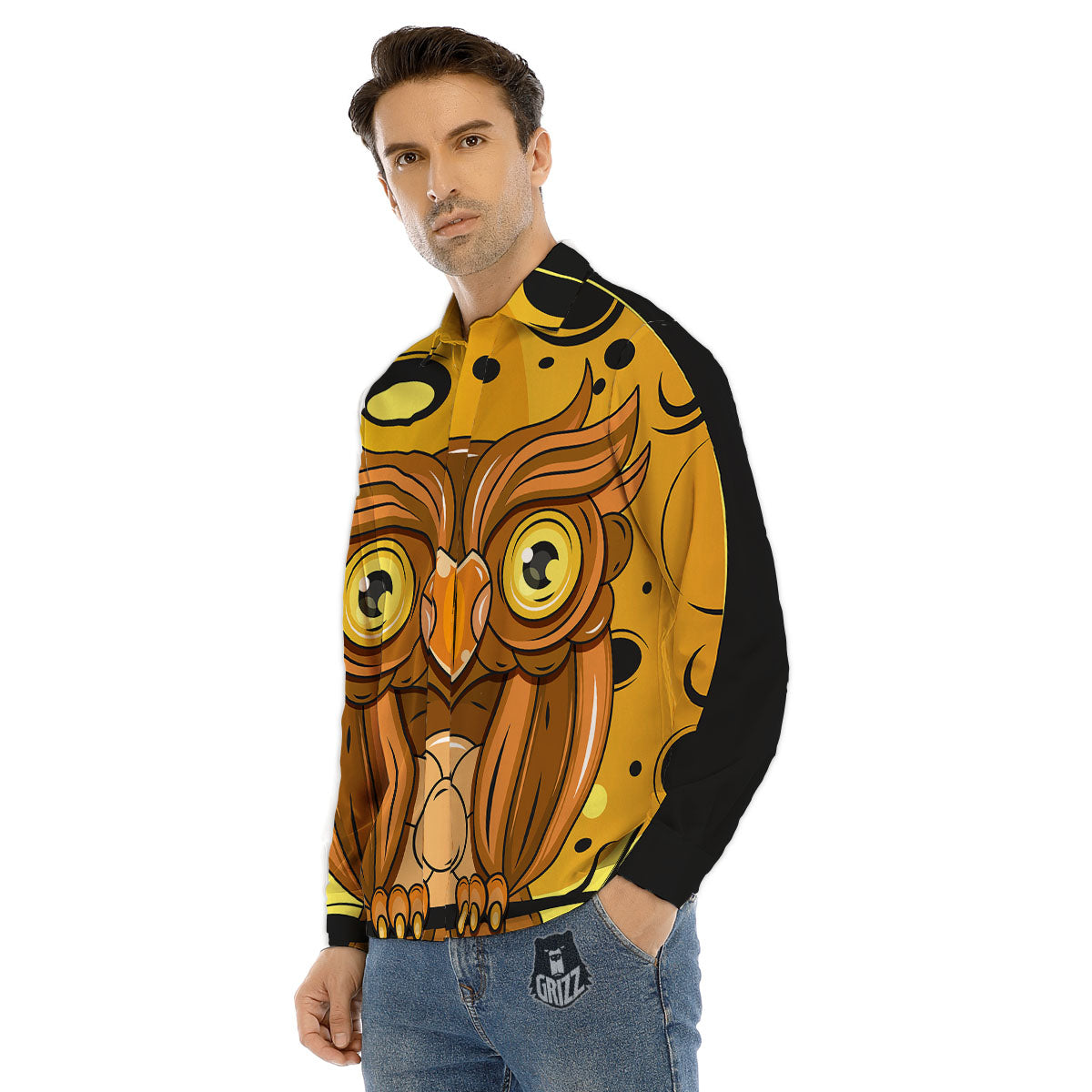 Owl At Night Print Men's Dress Shirts-grizzshop