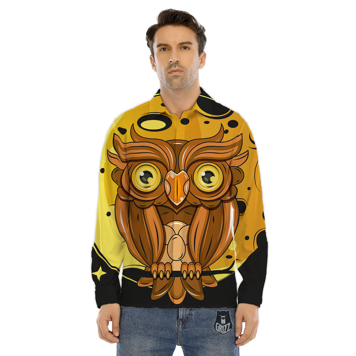 Owl At Night Print Men's Dress Shirts-grizzshop