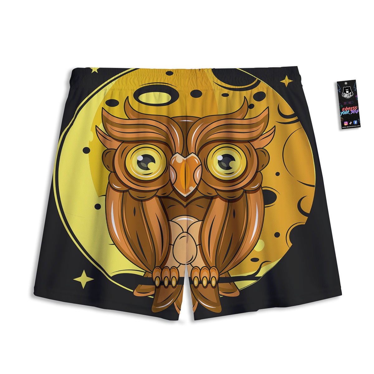 Owl At Night Print Mesh Shorts