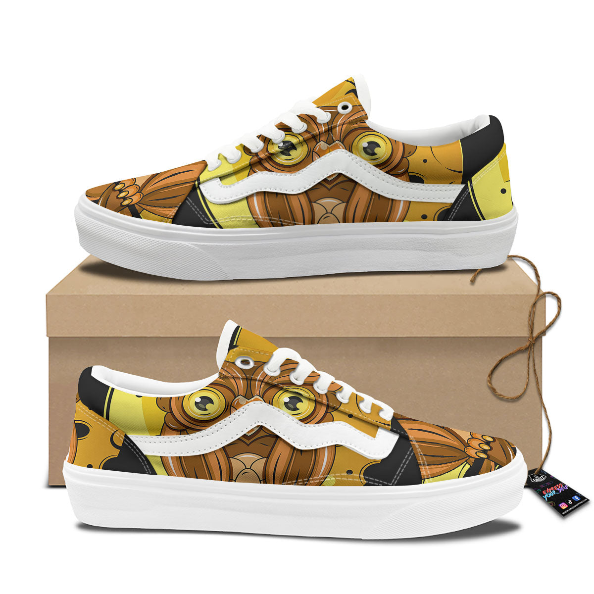 Owl At Night Print Skate Shoes-grizzshop