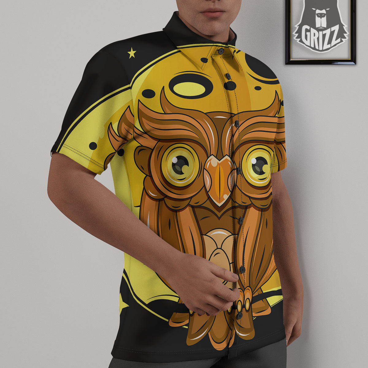 Owl At Night Print Untucked Shirts-grizzshop